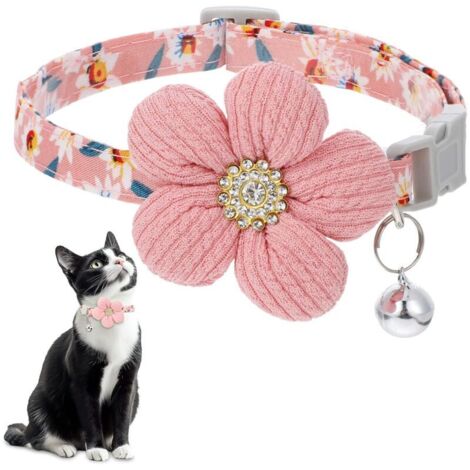 Collare per gatti con campanellino, collare per gattini con campanellino, grazioso collare per cuccioli, collare regolabile per gatti con fiori, adatto a femmine e cuccioli
