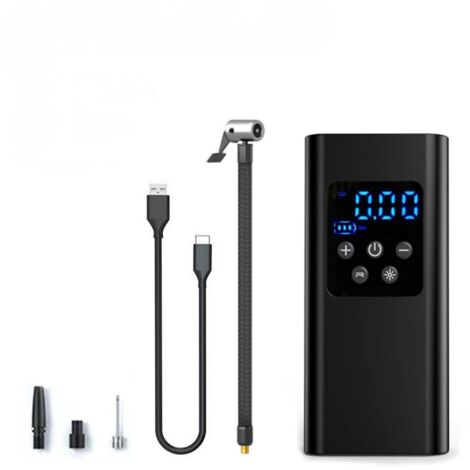 Gonfiatore per pneumatici per auto, compressore d'aria portatile da 2000 mAh con 3 ugelli e luce LED per auto, moto, bicicletta, pallone (1/4)