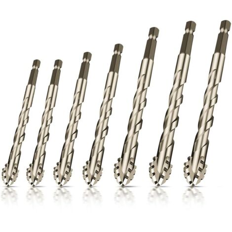 Set di 7 punte eccentriche con quattro scanalature e denti di sega, punta seghettata a quattro scanalature, attacco esagonale da 1/4", set di punte per piastrelle per impieghi gravosi con punta in car (1/4)