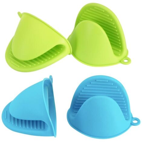 Set da 4 pezzi: presine in silicone, presine in silicone resistenti al calore, mini presine in gomma, guanti da cucina e graziosi guanti da cucina (blu e verde). (1/4)