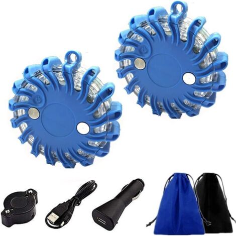 luci di avvertimento a LED, ricaricabili tramite USB con base magnetica/borsa portaoggetti (blu) (1/4)