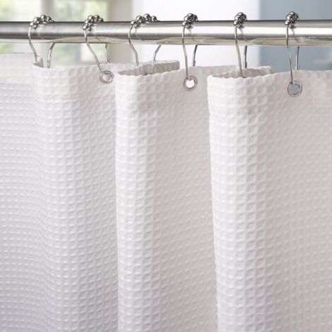 Tenda da doccia con motivo a nido d'ape e anelli in metallo, impermeabile, antimuffa, in tessuto di poliestere, tenda da bagno resistente per vasca e box doccia - 180x200 cm (bianco)