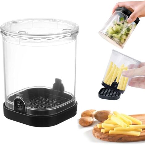 Tagliapatate manuale per patatine fritte, tagliapatate veloce con griglie di taglio in acciaio inossidabile, tagliaverdure multifunzionale per patatine fritte, carote, cetrioli, cipolle e frutta (nero (1/4)