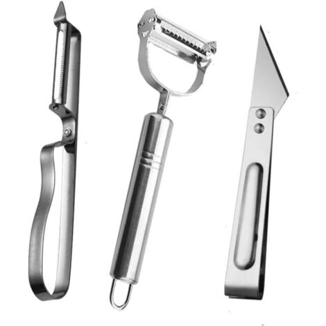 Set di pelapatate in acciaio inox 3 in 1 - Pelapatate versatili: dritto, a fette e seghettato - Manico ergonomico, durevole e antiruggine - Adatto per frutta e verdura (1/4)