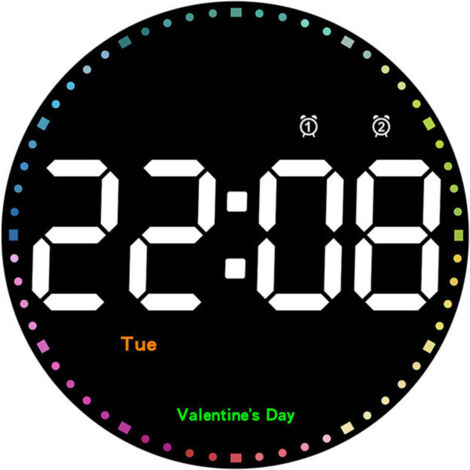 Orologio da parete rotondo, 25 cm, grande orologio da parete digitale, ampio display con lancetta dei secondi arcobaleno, display regolabile giorno/settimana/temperatura/luminosità, orologio da parete (1/4)