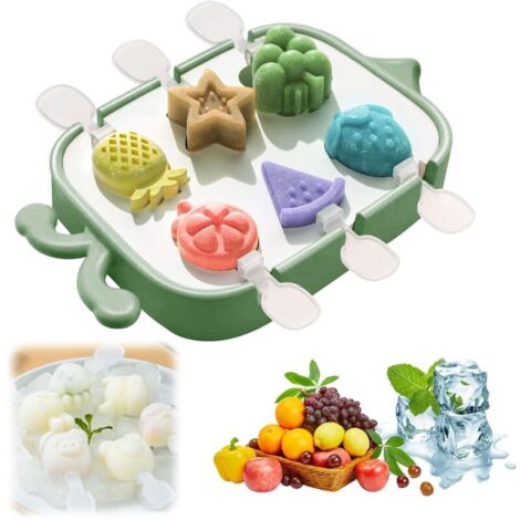 Stampo per ghiaccioli in silicone, stampo per ghiaccioli, stampo per formaggio, stampo per ghiaccioli alla frutta, stampo a 6 cavità con coperchio, 6 bastoncini per ghiaccioli (1/4)