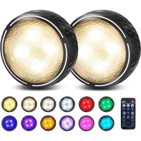Luce notturna a batteria, lampada LED wireless RGBW, faretto LED, luce per armadio/credenza/scaffale/ingresso/cucina/corridoio [confezione da 2, nero] [Classe energetica A+]