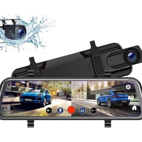 Dashcam per auto da 10" con specchietto retrovisore touch screen, DVR multimediale in streaming Full HD 1080P posteriore e anteriore, visione notturna grandangolare a 170° (1/3)