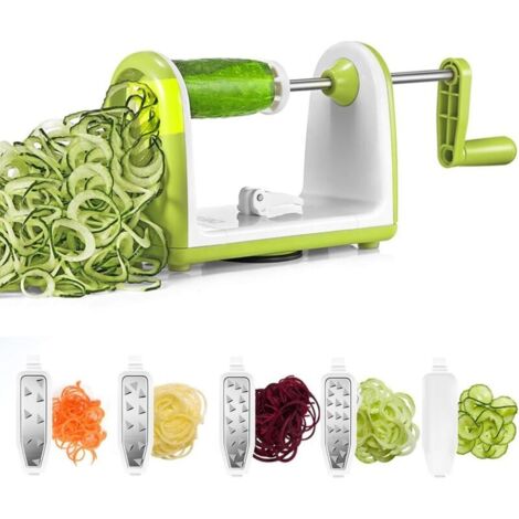 Spiralizzatore per verdure 5 in 1, macchina per spaghetti manuale multifunzionale per verdure con contenitore di raccolta senza BPA, tagliaverdure a spirale, affettaverdure per tagliatelle di zucchine (1/4)