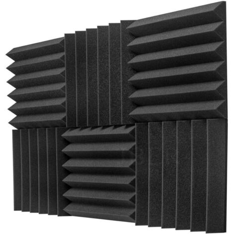 Set di 6 pannelli in schiuma acustica, 5 cunei da 30 x 30 cm per studio, pannello fonoassorbente per pareti, pannelli ignifughi per pareti (nero)