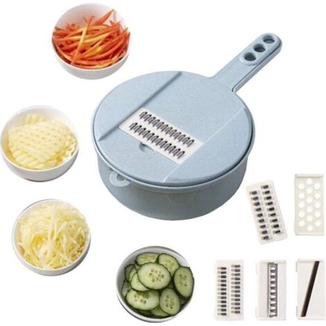 Tagliaverdure, affettaverdure, affettacipolle, tritatutto, affettacetrioli, grattugia, grattugia verde con supporto, 5 lame, regolabile, blu