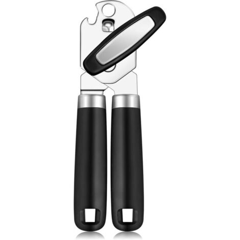 Apriscatole manuale migliorato con apribottiglie integrato, bordo liscio, impugnatura robusta, morbida e confortevole, nero (1/4)