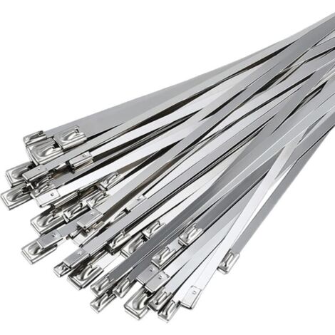 Fascette stringicavo in acciaio inossidabile da 50 pezzi, 300 mm x 4,6 mm, fascette stringicavo in acciaio inossidabile per avvolgimenti di scarico, cavi in fascio e manutenzione di recinzioni e tende (1/4)