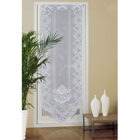 Tenda per porta in pizzo, tende per finestra in voile semitrasparente da 60 cm x 180 cm, tenda ricamata per la decorazione della casa, soggiorno, camera da letto, bianco