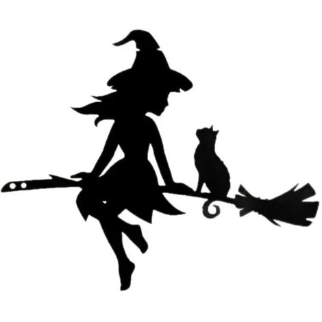 Set di 2 sagome metalliche di Halloween, 20,5 x 25 cm, rami su una strega e un gatto, decorazione da giardino per esterni con pilastro in legno, prato o cortile, murale per cancello da giardino (1/4)