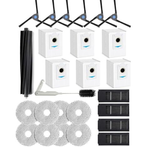 Set di 26 accessori per aspirapolvere Ecovacs Deebot X2 Omni, parti di ricambio: 1 spazzola in gomma, 6 spazzole laterali, 4 filtri HEPA, 8 panni per mocio, 6 sacchetti per la polvere (1/4)
