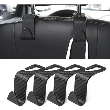 Ganci per poggiatesta posteriori, set da 4, eleganti ganci in fibra di carbonio per borse, vestiti, giacche, borse della spesa e accessori per auto (fibra di carbonio/nero) (1/4)