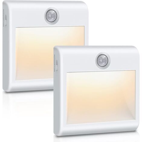 Luce notturna a LED [confezione da 2], luce con sensore di movimento per interni, a batteria, luce magnetica adesiva bianca calda per armadio, corridoio, scale, cucina, guardaroba, ripostiglio (1/4)