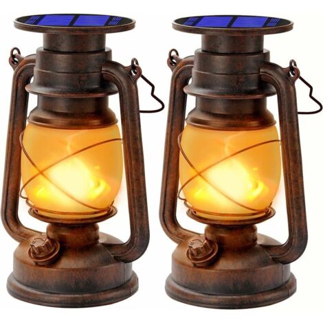 Lanterne solari da esterno a LED, lanterne antitempesta con effetto fiamma, lampada decorativa a LED antitempesta, design retrò impermeabile per giardino, sentieri, paesaggio (confezione da 2) [Classe (1/4)