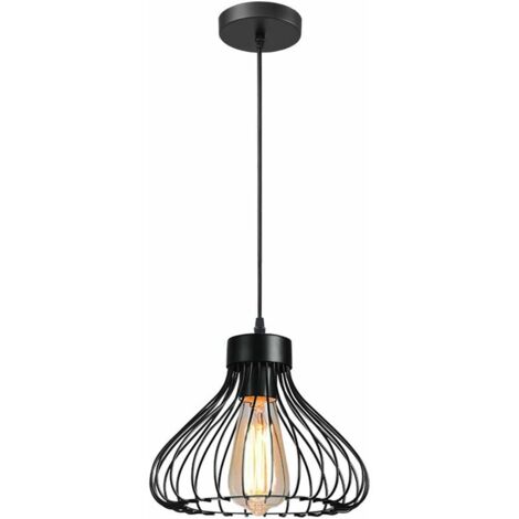 Lampadario a sospensione industriale, lampada da soffitto, paralume in metallo a forma di gabbia vintage per cucina, sala da pranzo, soggiorno, camera da letto, bar, corridoio, ristorante, 23 cm, nero (1/4)