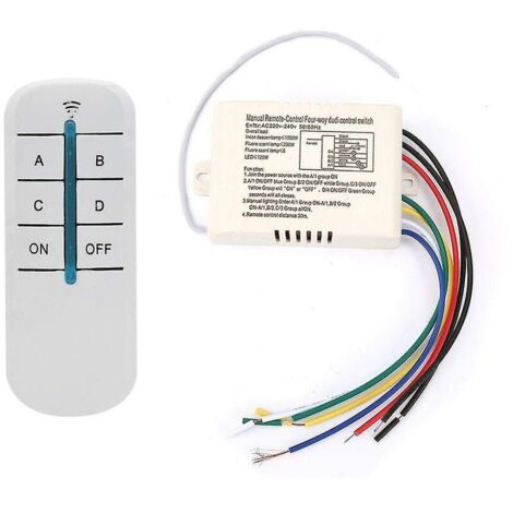 Interruttore di controllo remoto wireless a 4 vie 220V Modulo trasmettitore ricevitore digitale da parete Interruttore remoto da parete + ricevitore trasmettitore per luci (1/4)