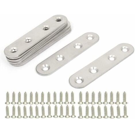 Staffe piatte in acciaio inossidabile, 10 pezzi di gambe di montaggio in metallo, staffe di fissaggio piatte dritte, piastre metalliche, staffe angolari piatte, con 40 viti, per riparazione, collegame (1/4)