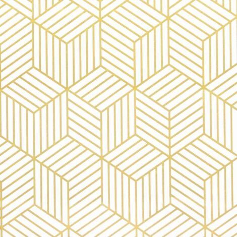 Carta da parati autoadesiva con strisce esagonali geometriche dorate - Carta da parati autoadesiva - Per mobili - Oro e bianco - 45 x 500 cm - Carta da regalo natalizia (1/4)