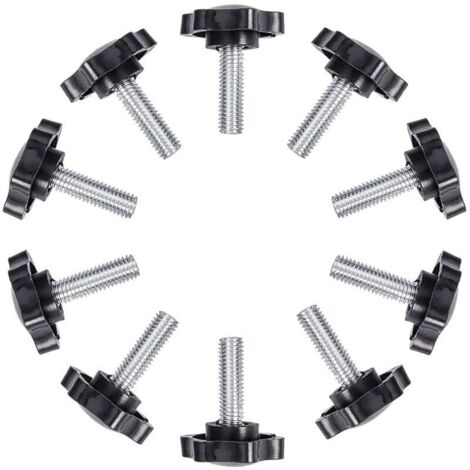 Viti a farfalla, confezione da 10 viti a testa stellata filettate zigrinate in plastica resistente, pomelli con impugnatura in ferro, viti di serraggio per chiusure di macchinari, M6x25mm