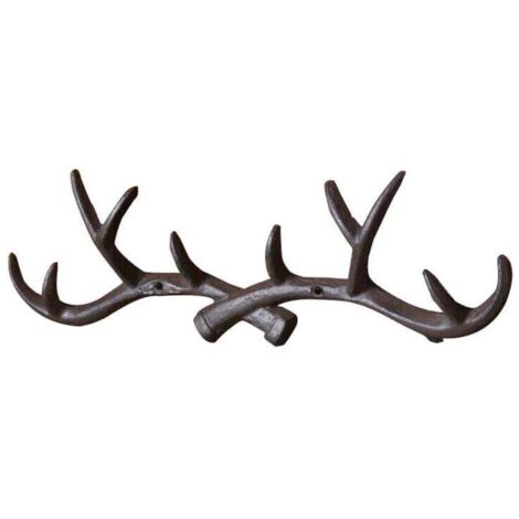 Appendiabiti rustico da parete in ghisa a forma di corna di cervo - Porta cappotti e asciugamani da bagno - Espositore per gioielli - Gancio rustico da baita (marrone ruggine) (1/4)