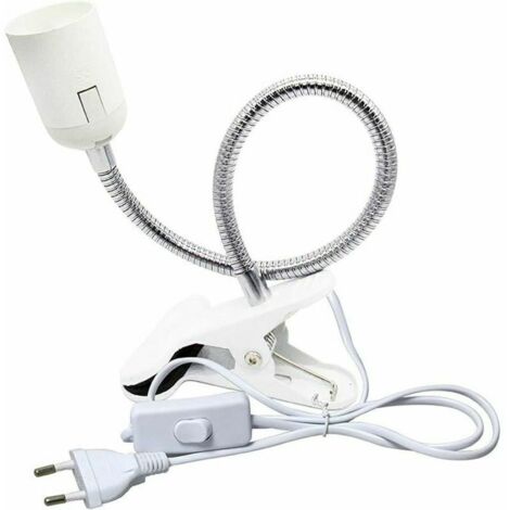 Faretto a clip E27 per lampada da lettura da comodino, AC 230V, portacavo a clip con interruttore, lampada a collo d'oca flessibile a clip E27 per acquario, piante, specchio (bianca, senza lampadina)