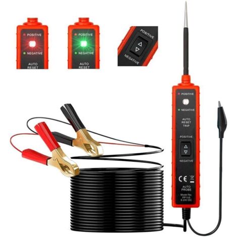 Tester per auto - 6-24V - Con luce LED - Rilevatore di cortocircuiti - Allarme di posizione e cicalino - Funzione di test di polarità e continuità (1/4)