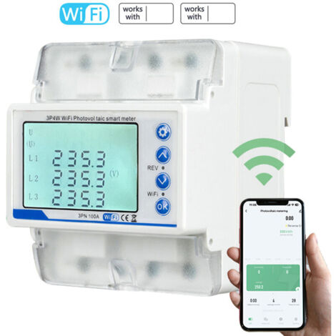 Contatore fotovoltaico trifase Tuya WiFi - Interruttore automatico con ripristino intelligente, display LCD, protezione da sovratensione/sottotensione/squilibrio - Controllo tramite app