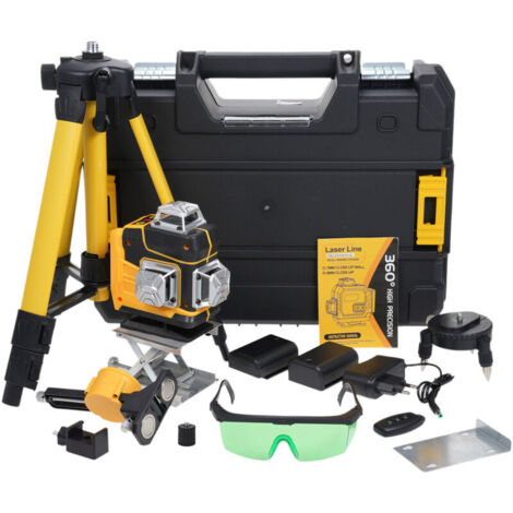Livella laser autolivellante 360° x 4 per cantieri edili, livella laser 4D con 16 linee laser, modalità a impulsi per esterni, 2 batterie, livellamento automatico, supporto girevole, telecomando.