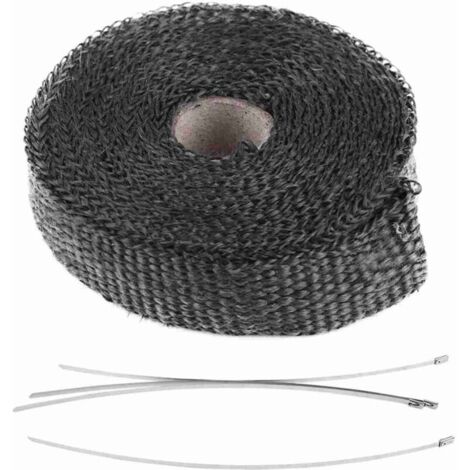 Nastro isolante termico per marmitta auto da 5 m con 4 fascette in acciaio inox nere. (1/4)