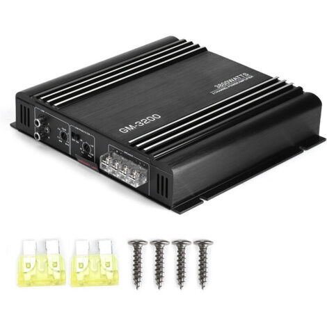 Amplificatore di potenza audio per auto da 3800 W a 2 canali, 12 V, in lega di alluminio nero, per impianti stereo HiFi per auto.