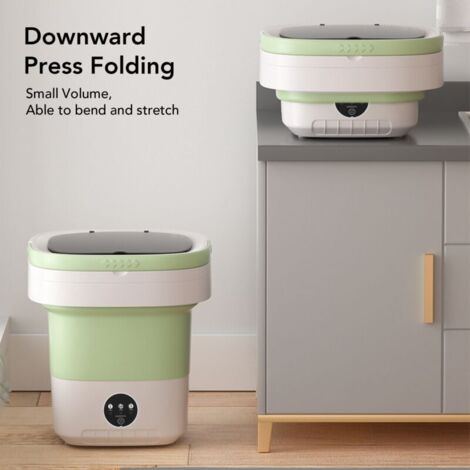 Mini lavatrice portatile da 7,5 litri, pieghevole, con centrifuga delicata e tubo di scarico, spina europea verde 100-240 V.