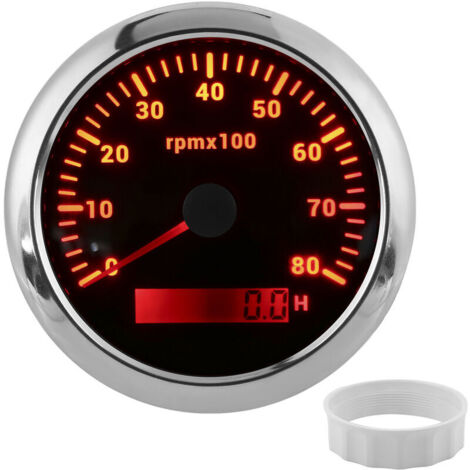 Tachimetro da 85 mm 08000 RPM con retroilluminazione a 7 colori, impermeabile IP67, tipo a lancetta, per barche, camper, nautica, 932 V, nero.