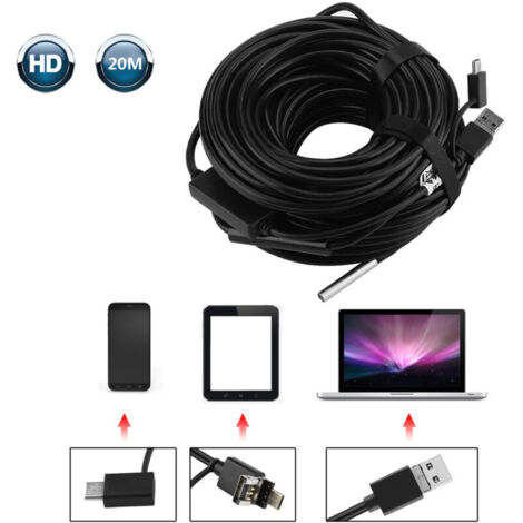 endoscopio USB da 20 metri (5,5 mm) con telecamera impermeabile 720p per l'ispezione di tubazioni automobilistiche