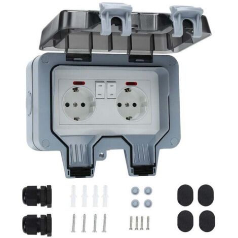 Presa elettrica doppia impermeabile per esterni IP66, presa a muro impermeabile 16A IP66 con interruttore a vista - 1 pz (1/4)