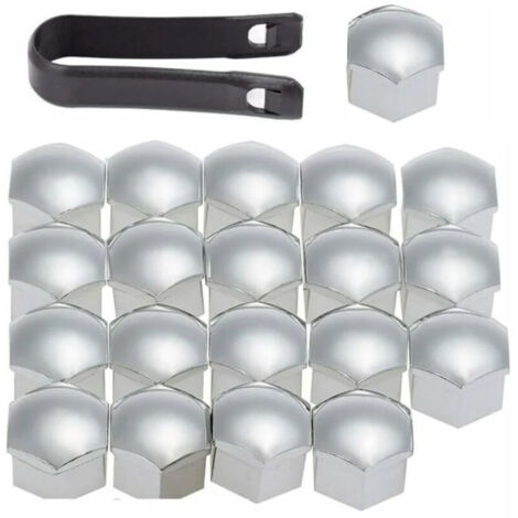 20 pezzi di copridadi da 17 mm - Copribulloni con attrezzo, strumento per la rimozione dei dadi del coprimozzo della ruota per auto, cappuccio di protezione del dado (argento) (1/4)