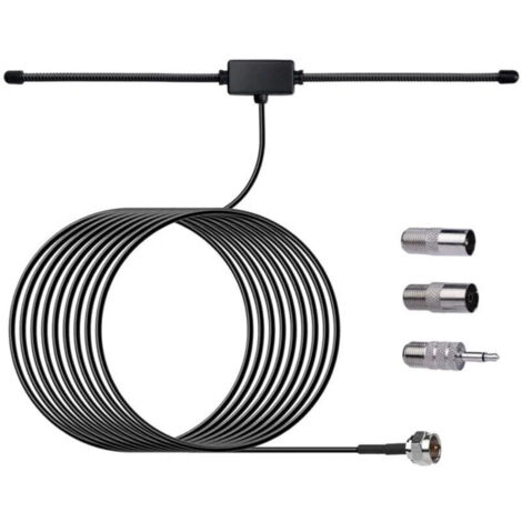 Antenna radio FM, antenna dipolo da 75 Ohm con connettore tipo F e cavo di prolunga da 3 m per impianto stereo e ricevitore musicale. (1/4)