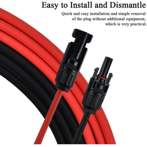 Cavo di prolunga per pannelli solari fotovoltaici con connettore MC4, coppia rosso + nero, 14AWG, 3 metri / 10 piedi