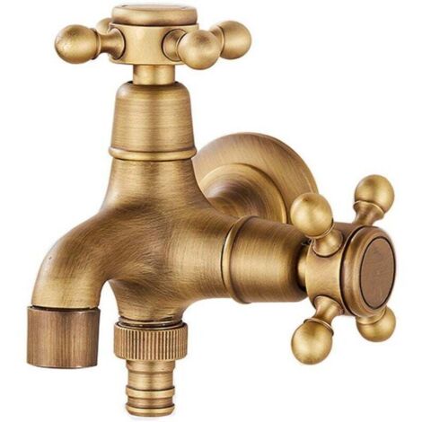 Rubinetto da giardino vintage a parete in ottone massiccio con doppia uscita, rubinetto per lavatrice, rubinetto per esterni, filettatura G1/2, tubo singolo, rubinetto per acqua fredda - Rubinetto per (1/4)
