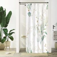 Tenda da doccia verde, tenda da doccia astratta con foglie di eucalipto dorato, piccola tenda da vasca, antimuffa, impermeabile, tessuto in poliestere, tenda da bagno con 6 ganci, 180x180 cm