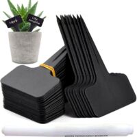 100 pezzi etichette per giardino esterno, marcatori per piante in plastica a T, etichette per orto con penna impermeabile, etichette riutilizzabili e accessori per piante (nero)