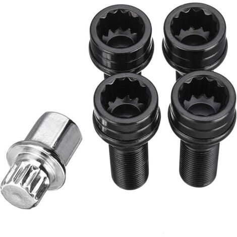 M14 x 1,25 Radsicherungsbolzen, Mutter, schwarz + Schraubenschlüssel. Kompatibel mit BMW Mini R54, R55, R56, R57, R58, R59, R60, F55, F56, F57 sowie BMW 1er, 2er, 3er, 4er, 5er, 6er, 7er und X1, 3er,