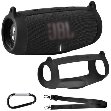 Silikonhülle für den tragbaren Bluetooth-Lautsprecher JBL Charge 5, weiches Gel-Reiseleder, wasserdichte Gummitragetasche mit Schultergurt (schwarz)