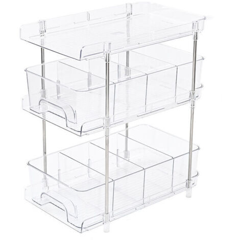Aufbewahrungsmöbel für unter die Spüle. Kosmetikbox fürs Büro. Küchen-Organizer für unter die Spüle. Multifunktionaler, ausziehbarer Unterschrank fürs Badezimmer – Transparent [Drei Ebenen] Zwei (1/5)