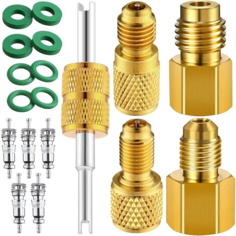 R134a-Kältemitteltankadapter, Messing, 1/4" auf 1/2" R134a-Vakuumpumpenanschlussadapter 1/2" auf 1/4"-Vakuumpumpenanschlussadapter (1/4)