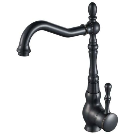 Schwarze Küchenarmatur mit 360° schwenkbarem Auslauf, Mischbatterie für Spülbecken, Vintage-Küchenarmatur in Schwarz (1/4)